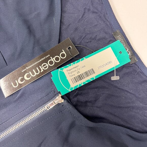 Papermoon Women's Plus 2X Bighton Quarter Zip Tank Top Sleeveless Blouse Navy Bl - Picture 4 of 9